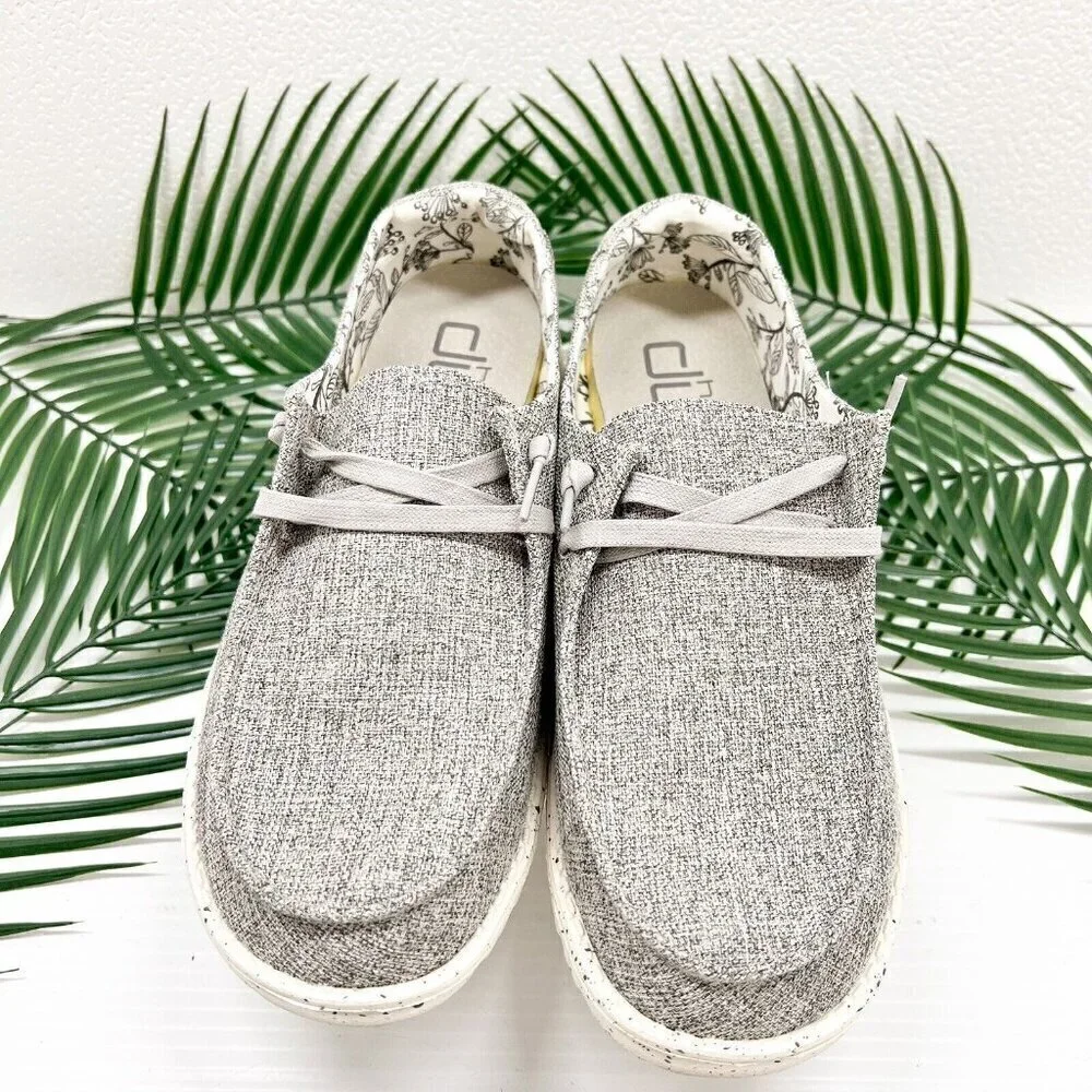 HEYDUDE Wendy Women's Linen Lace Up Loafer Shoes Size 10 Iron Gray